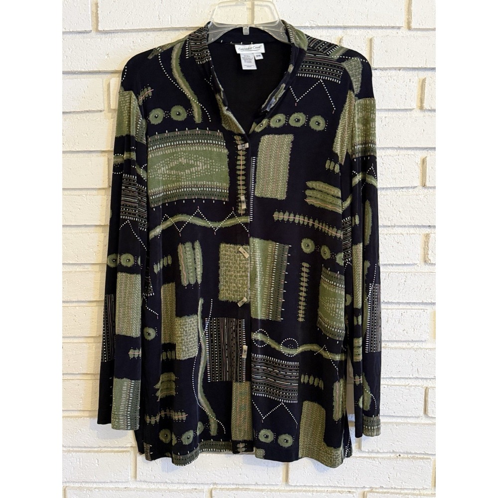 Coldwater Creek Artsy Boho Button Up Top Size PM Wearable Art Statement Shirt